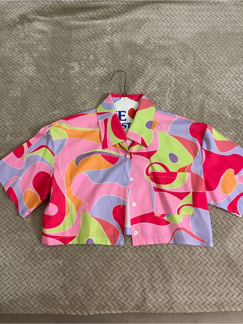 Colorful Abstract Crop Button-Up Shirt